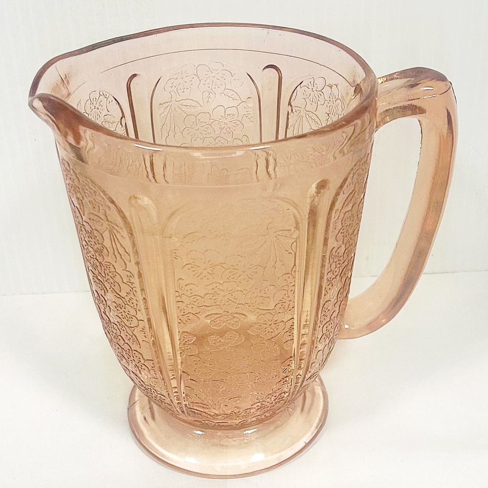 Vintage Jeanette Pink Depression Glass Cherry‎ Blossoms Pitcher 6.5" H